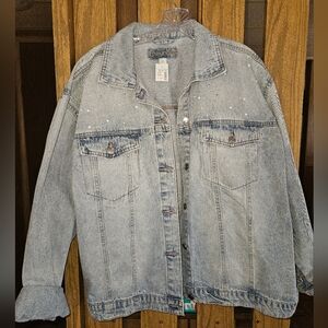 NWT Maurices Sz XL Light Wash Denim Jacket w/Pearl & Rhinestone Embellishments